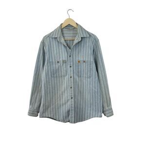 Carhartt Large Heavyweight Cotton Button Shirt Striped Long Sleeve Mens